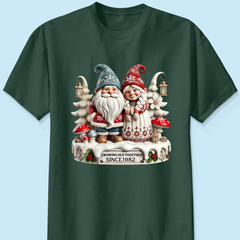 3D Effect Gnome Couple Together Christmas Personalized Shirt, Heartfelt Gift For Couple, For Him, For Her, Husband, Wife