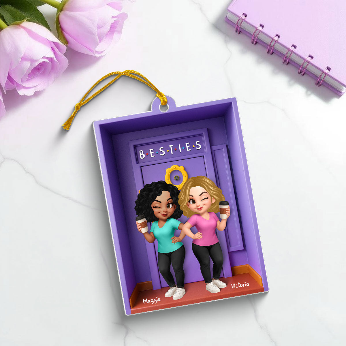 Besties Purple Door Entryway 3D Effect Personalized Acrylic Ornament, Gift for Best Friends, Besties, Sisters