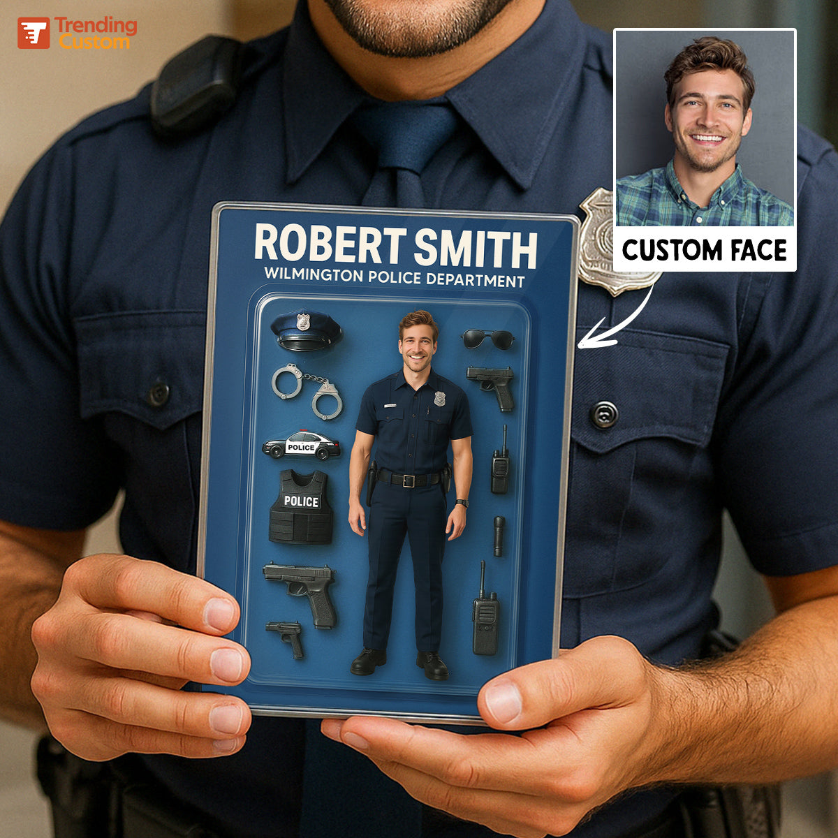 3D Effect Police Officer Custom Figure Personalized Rectangle Flat Acrylic Block Plaque, Unique Father's Day Gift For Police Officers, Dad, Husband [MALE version ONLY]