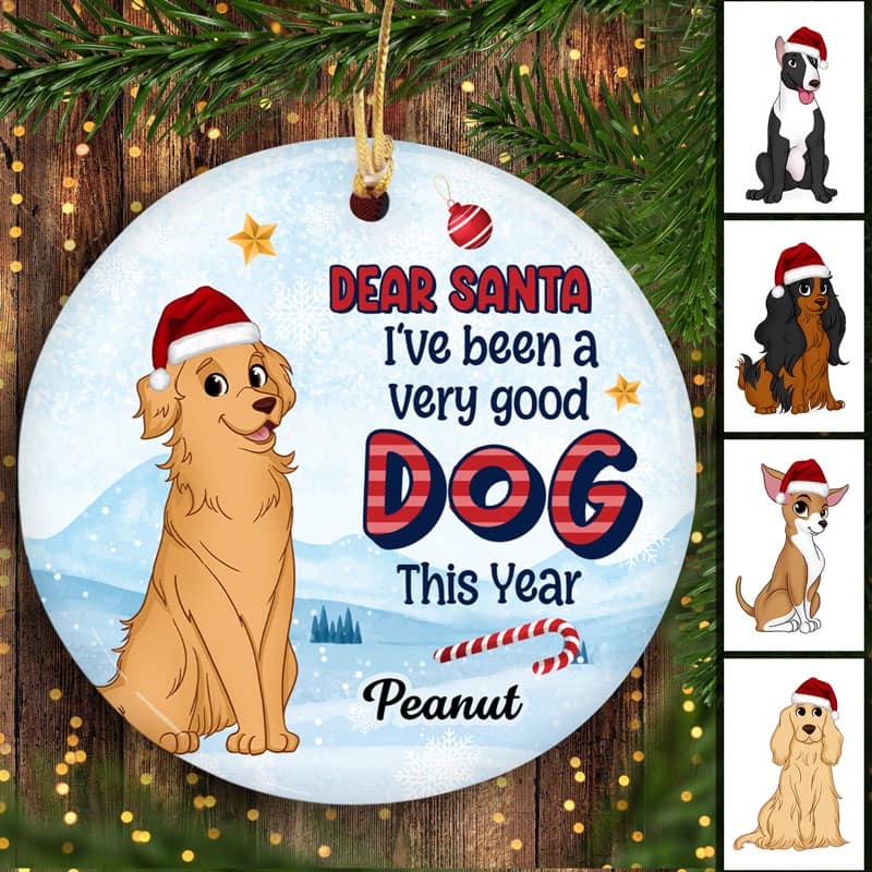 Cute Sitting Dog Been Good Christmas Personalized Circle Ornament