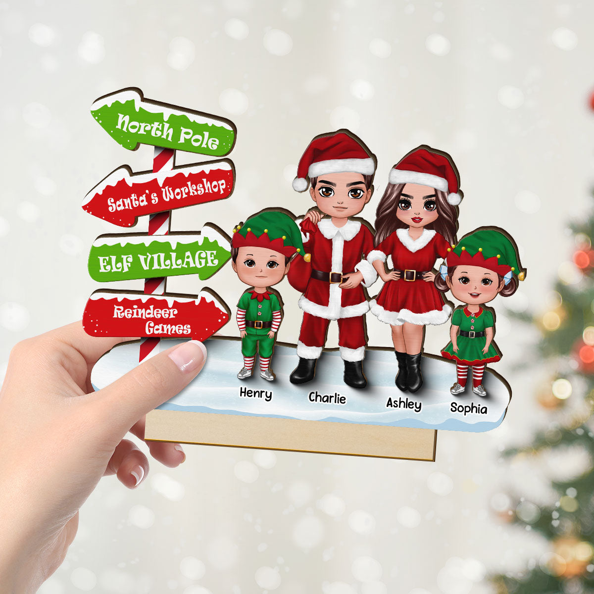 North Pole Sign Santa ELF Family Christmas Personalized 2-Layer Standing Wooden Plaque