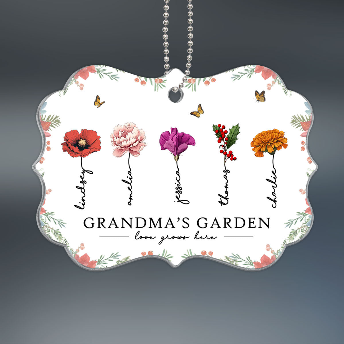 Grandma‘s Garden Beautiful Birth Month Flowers Christmas Gift For Grandma Mom Personalized Acrylic Ornament