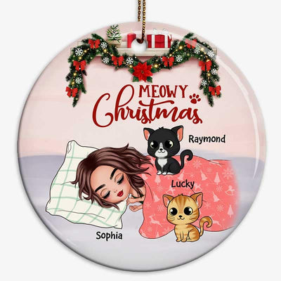 Sleeping Girl And Cats Christmas Personalized Circle Ornament