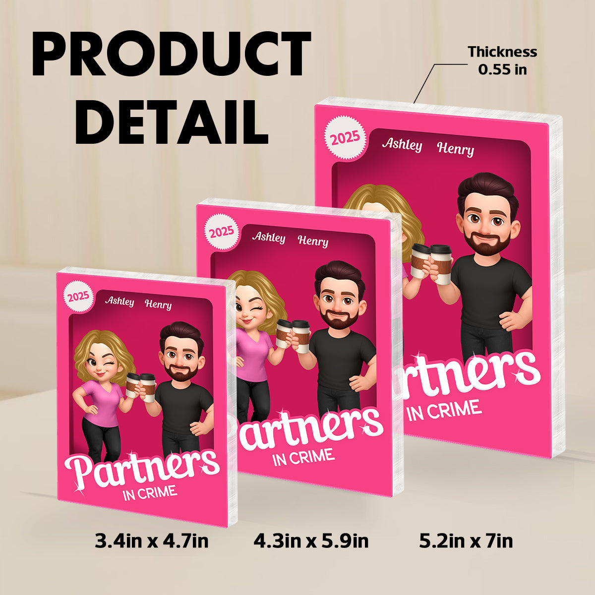 [Men & Women Besties Version] Besties Forever Pink 3D Effect Action Figure Personalized Acrylic Block