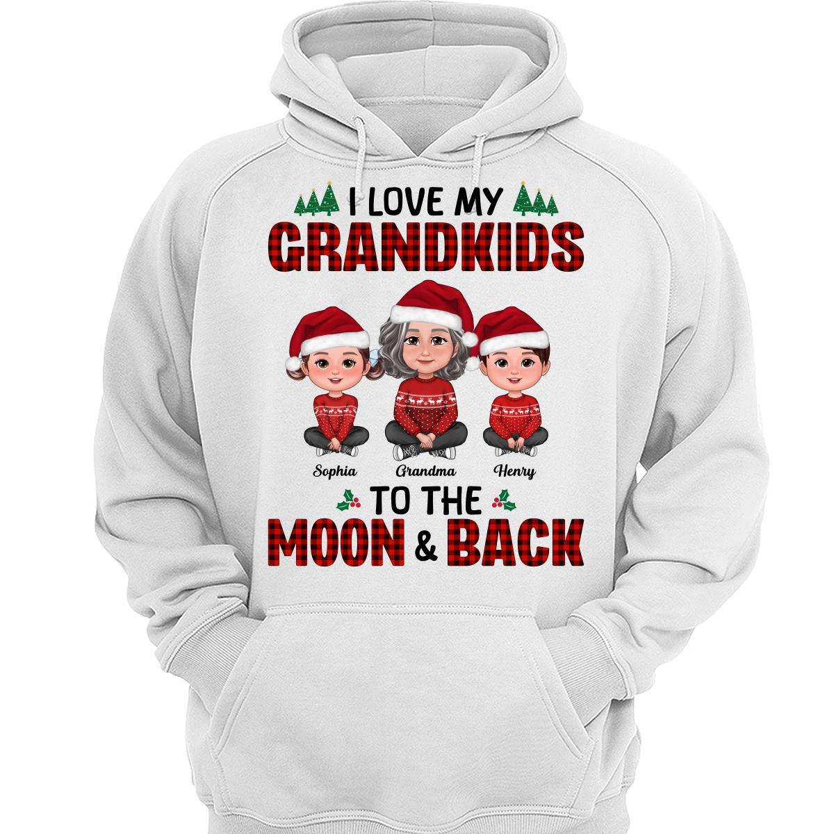 I Love My Grandkids To The Moon And Back Doll Grandma And Kids Sitting Crossed Legs Christmas Personalized Shirt