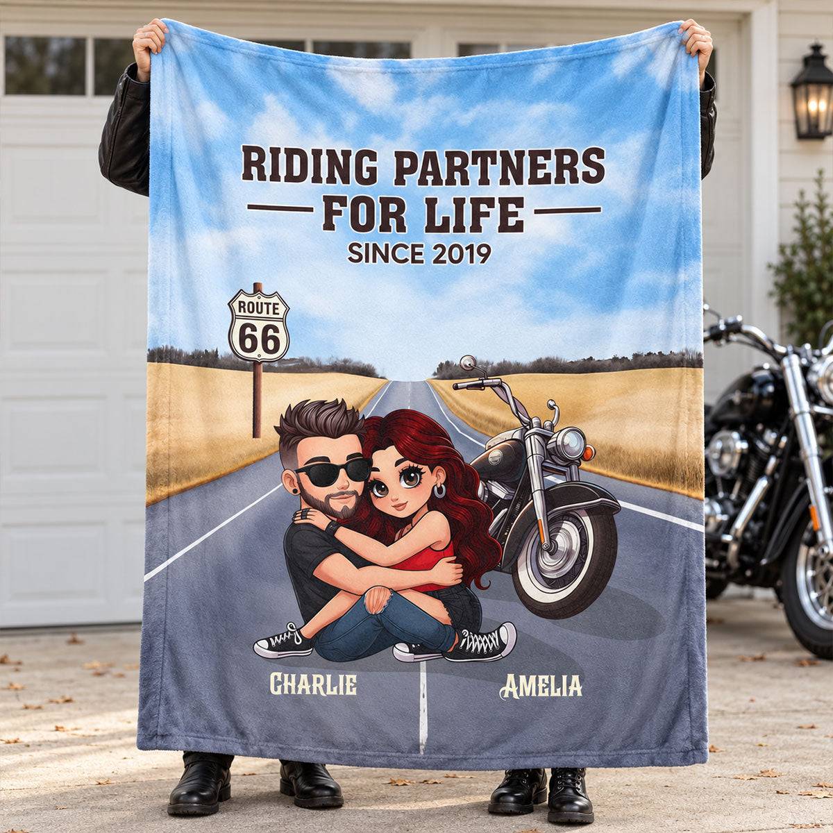 Bikers Couple Riding Partners for Life - Personalized Fleece Blanket - Gift for Him, Gift for Her
