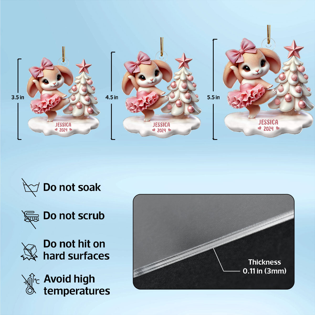 3D Effect Cute Bunny Girl Dancing Christmas Personalized Acrylic Ornament, Christmas Gift For Daughter, Granddaughter