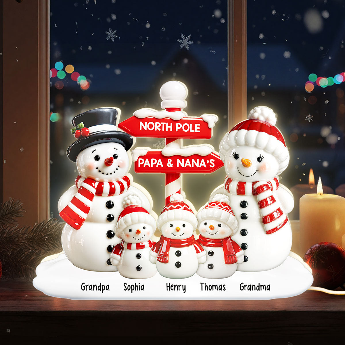 3D Effect Snowman North Pole - Personalized Light Box - Christmas Decor For Grandma, Grandpa, Family
