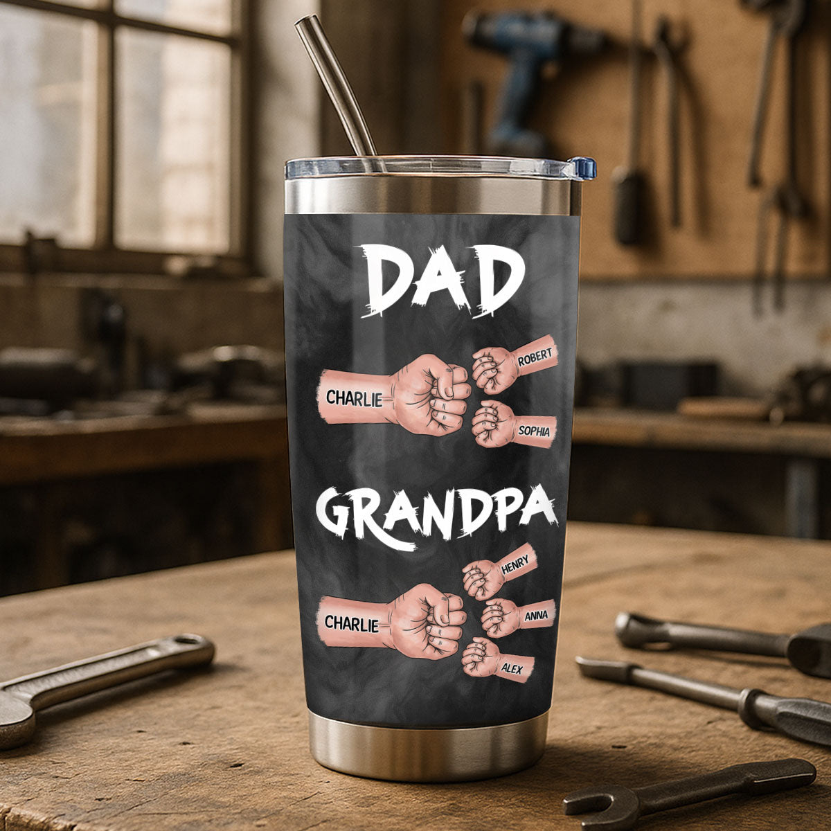 Dad Grandpa Fist Bump Personalized Tumbler, Gift For Dad, Grandpa