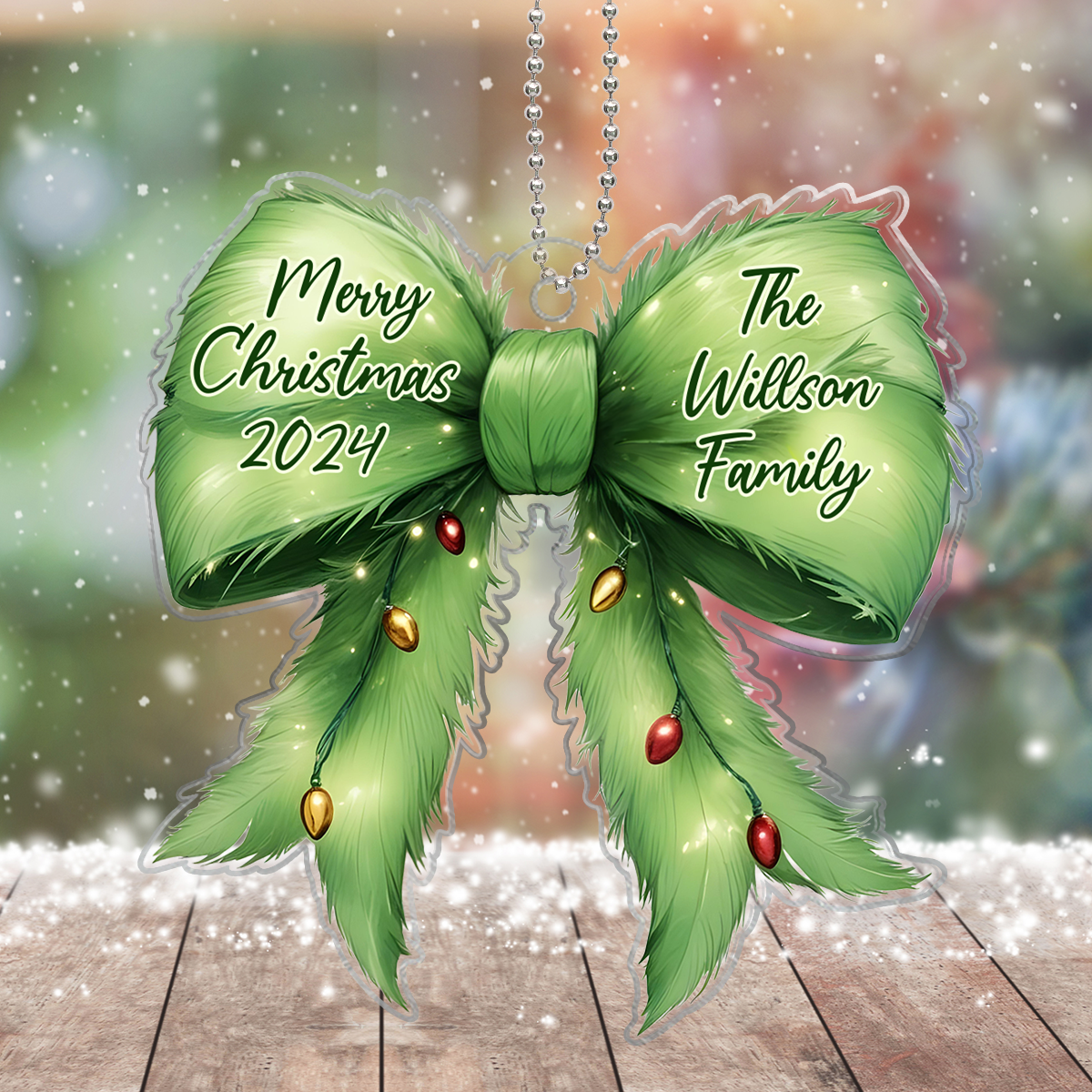 Christmas Coquette Holiday Spirit Green Christmas Personalized Acrylic Ornament, Family Gift