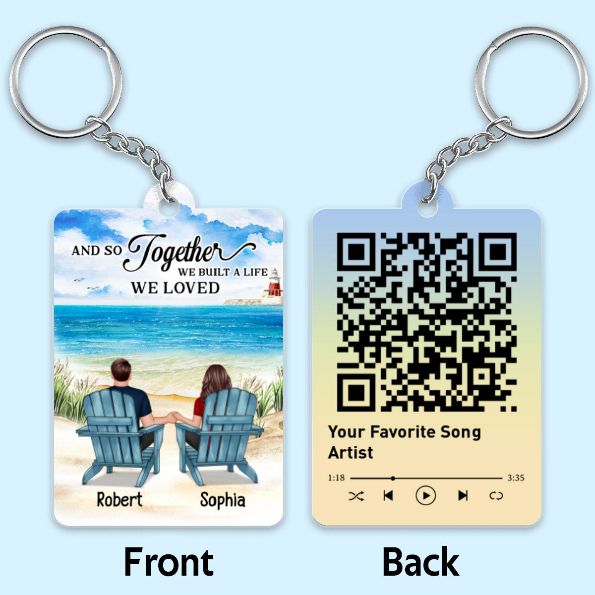 Couple Back View At Beach Favorite Song Scannable QR Code Personalized Acrylic Keychain