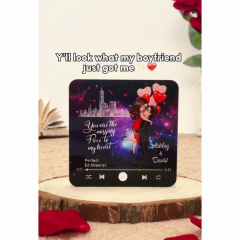 The Missing Piece To My Heart Couple Kissing Favorite Song Personalized Music Fridge Magnet,  Gift For Couple