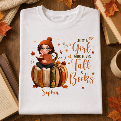 All Booked For Fall Girl Reading Book On Fall Book Pumpkin - Personalized Shirt - Fall Season Gift For Book Lover
