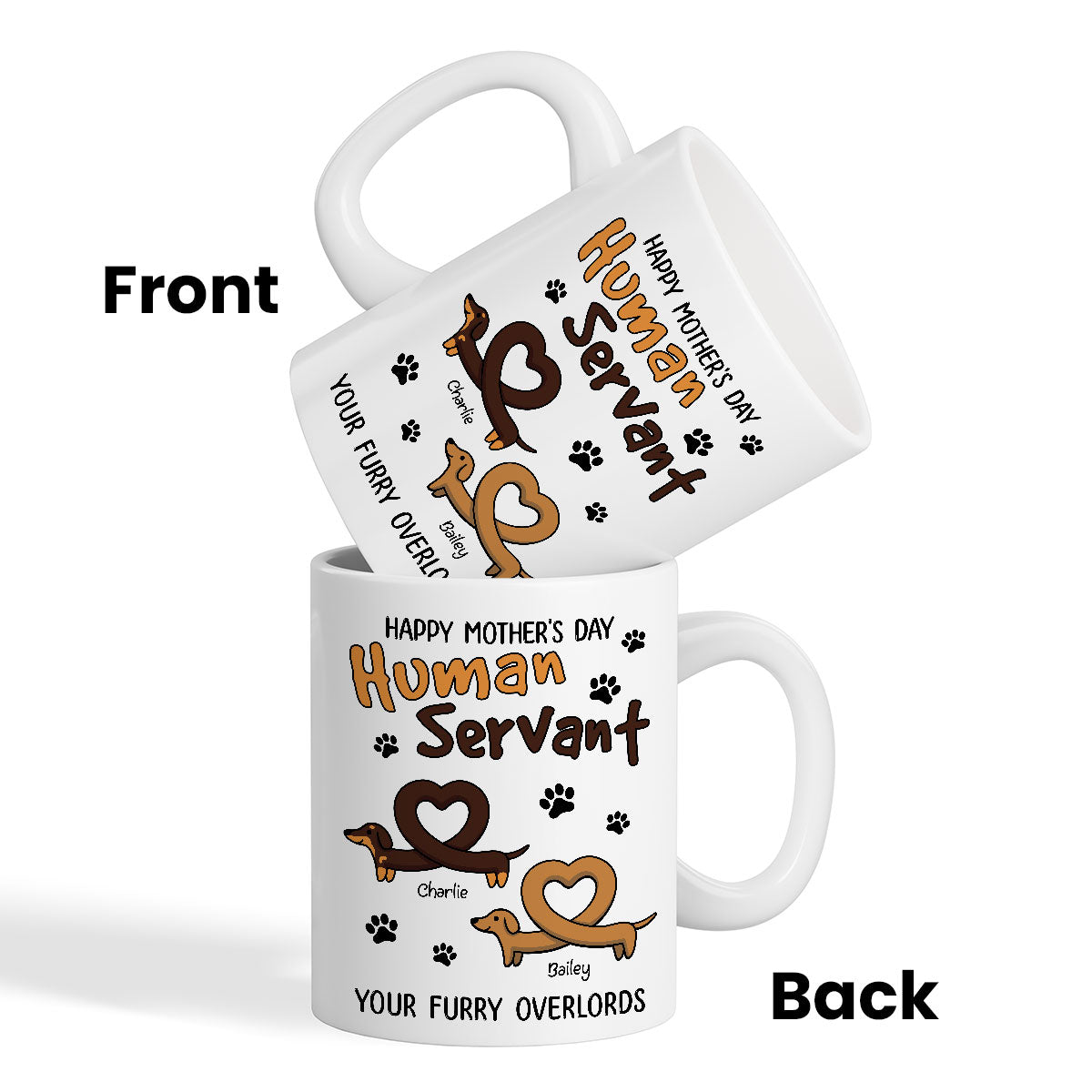 Happy Mother's Day Father's Day Human Servant Dachshund Hearts Personalized Mug
