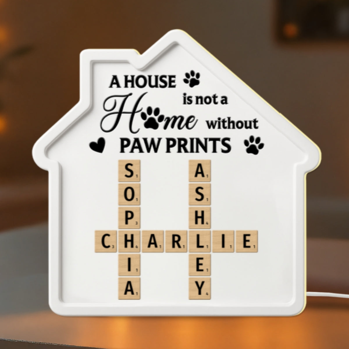 A House Is Not A Home Without Paw Prints Custom Pet Names Crossword Art - Personalized Light Box