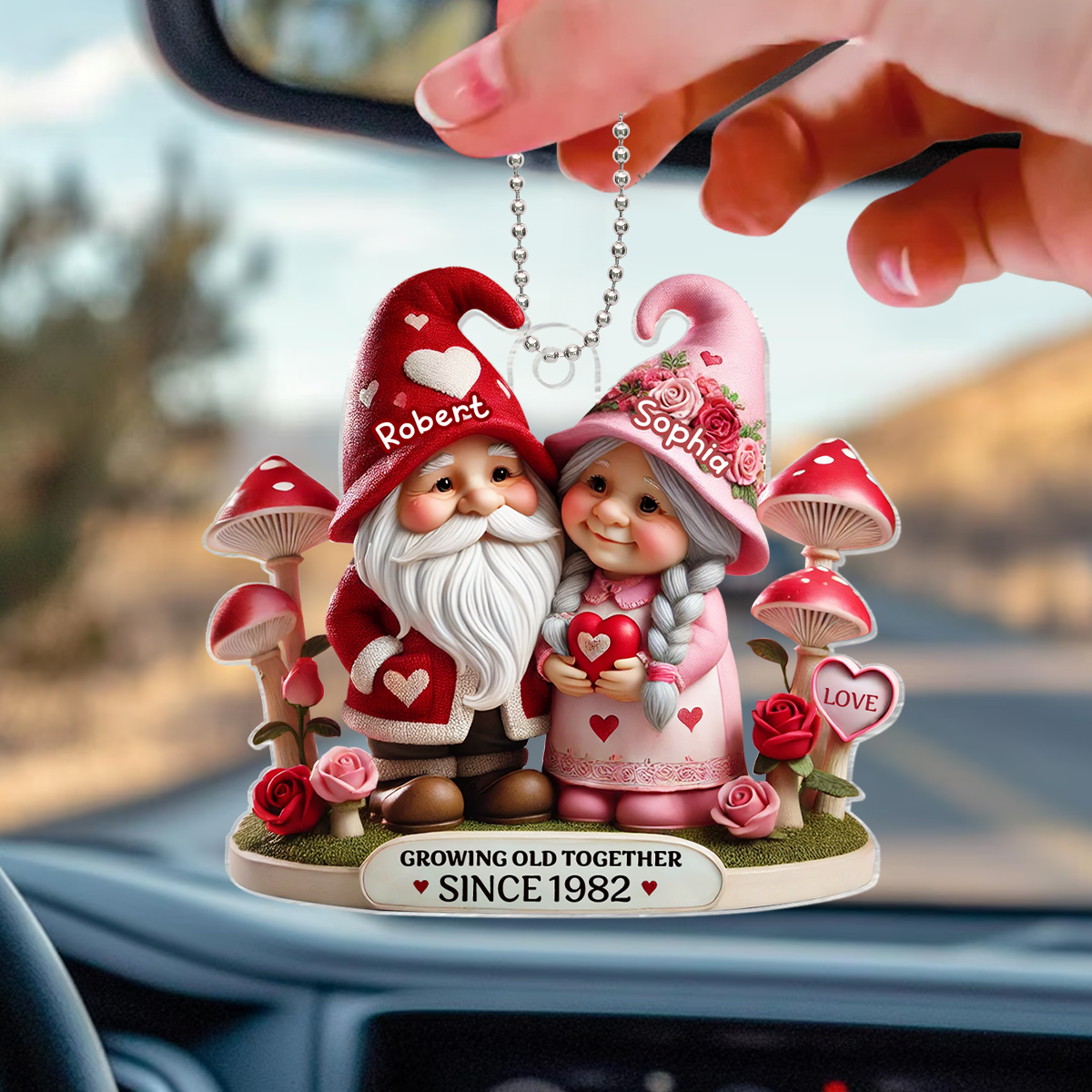 Gnome Mushroom Old Couple  Gift for him, Gift for her, Personalized Acrylic Car Hanger