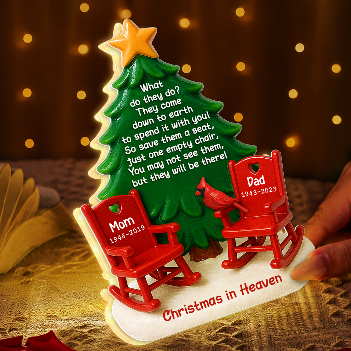 Christmas In Heaven Save A Seat 3D Effect - Personalized Light Box - Crhistmas Memorial Keepsake For Family