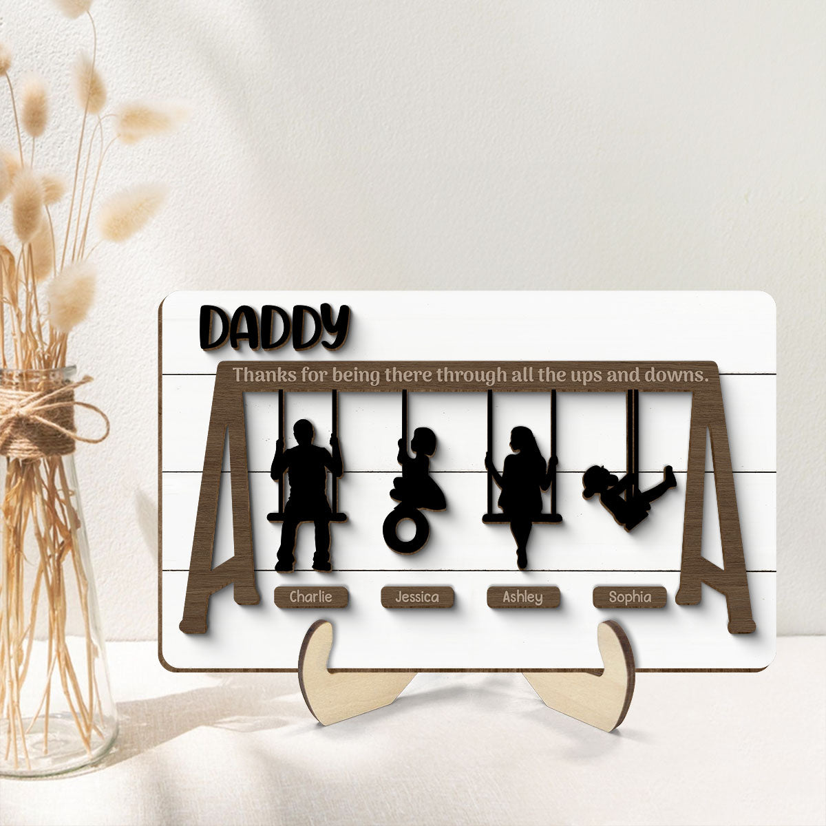 Thank You For Being There Through Up And Down 2-Layer Wooden Plaque, Gift, Father's Day Gift