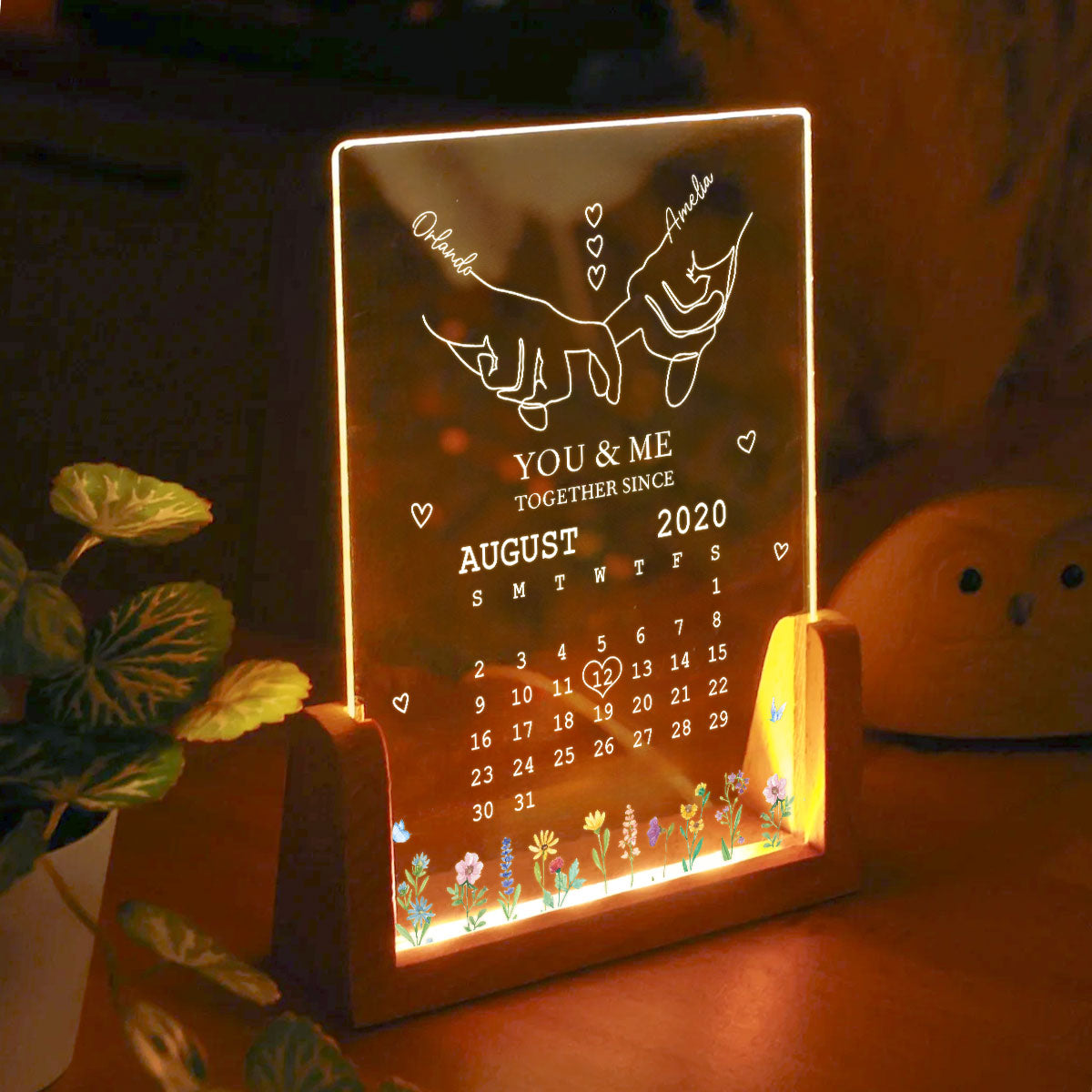 You & Me Together Since Personalized Couple Anniversary Gift, Gift for Wife Husband Girlfriend, Custom LED Night Light