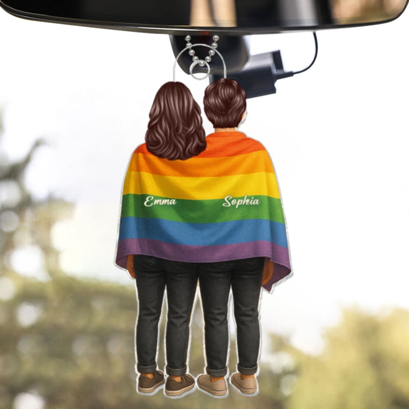 Pride Month LGBT Couple Love Wins Personalized Acrylic Car Hanger, Gift For Couple