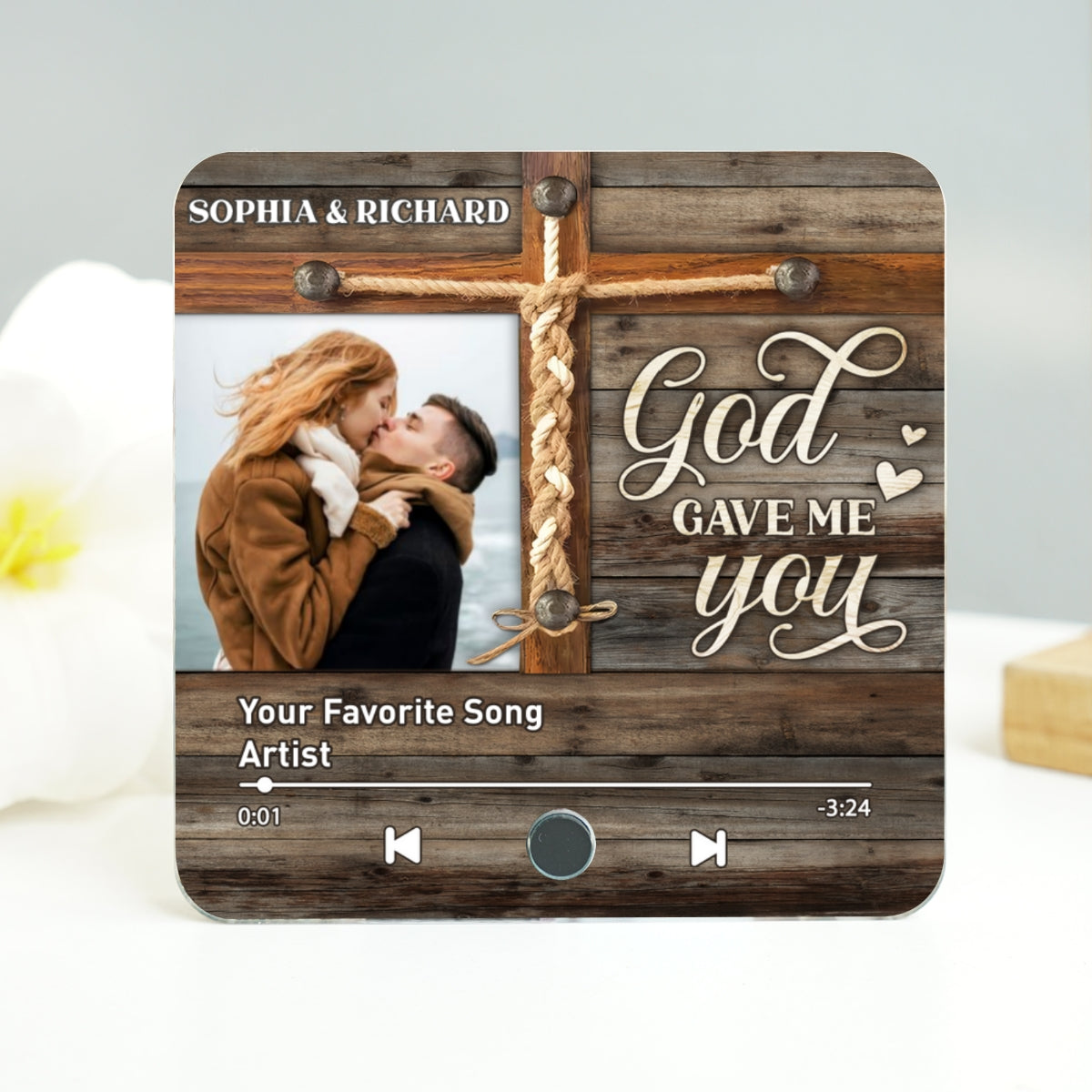 God Gave Me You Couple Photo Inserted Favorite Song Personalized Music Fridge Magnet, Valentine's Gift For Her, Gift For Him