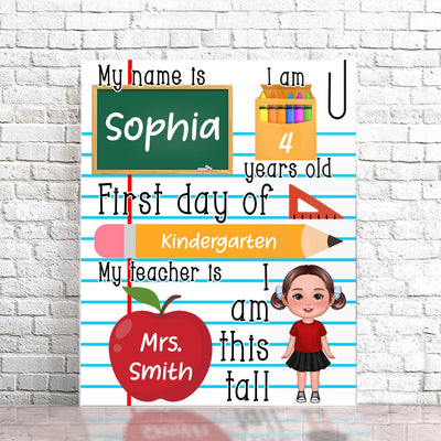 Doll Kid Standing Personalized Reusable First Day of School Sign