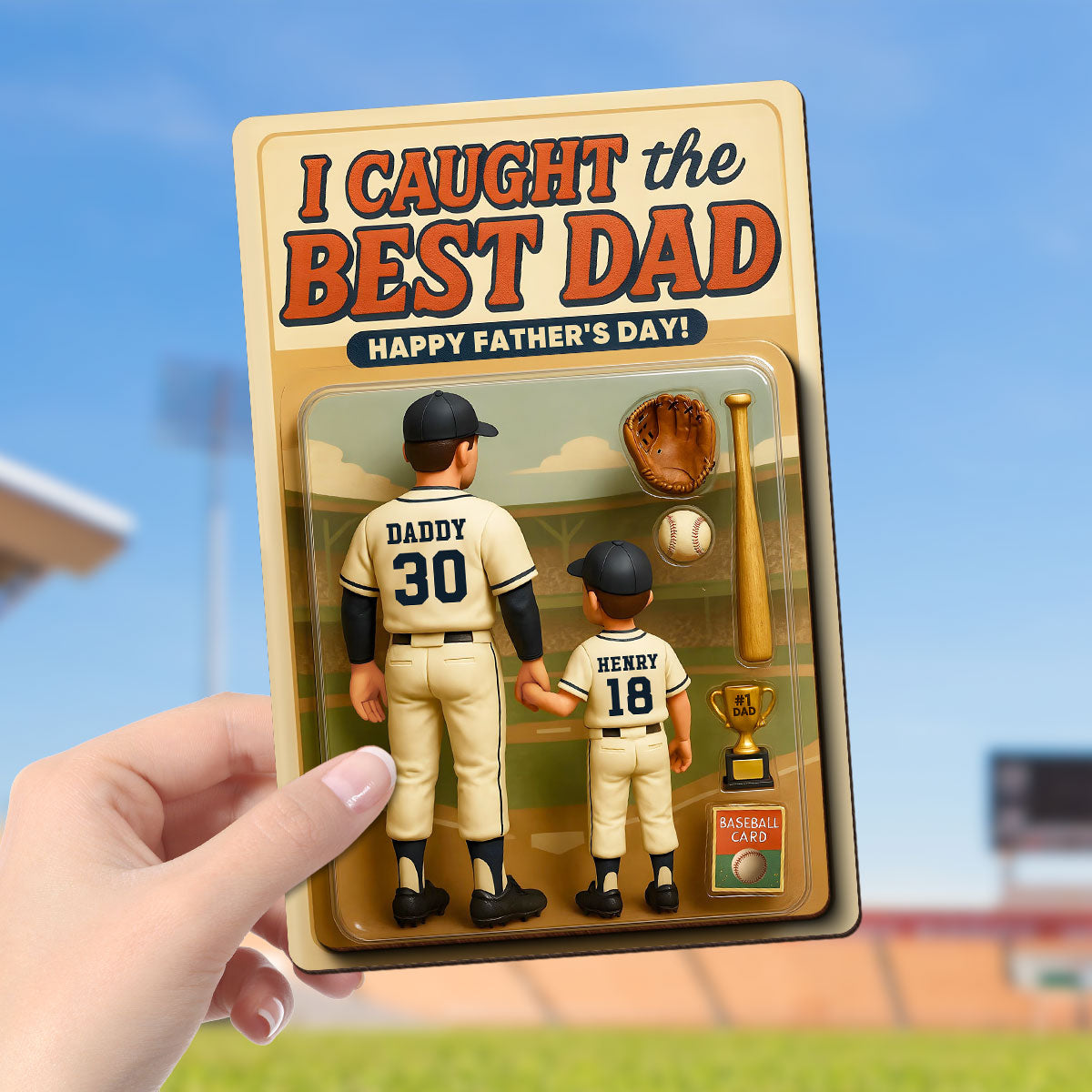 We Caught the Best Dad Baseball Custom Figure Personalized 2-Layered Wooden Plaque, Father's Day Gift for Dads