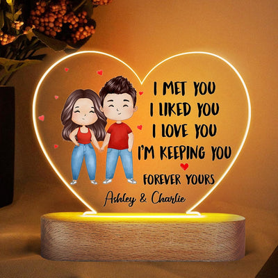Watercolor Couple Standing I Met You Gift For Him For Her Personalized Acrylic Heart Plaque LED Night Light