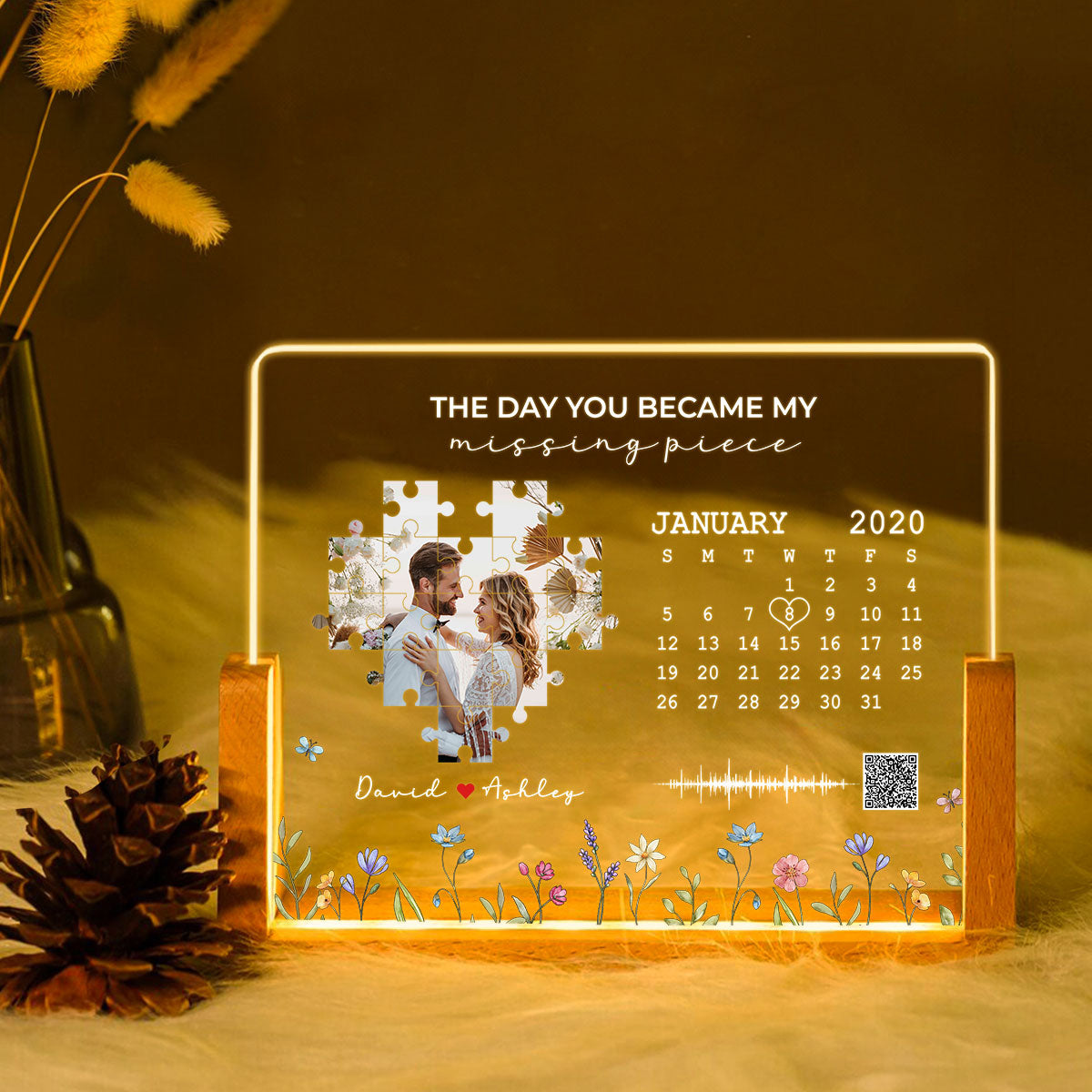 The Day I Found My Missing Piece Personalized Photo Night Light Plaque, Voice Recording Custom Message, Heartfelt Gift for him & for her