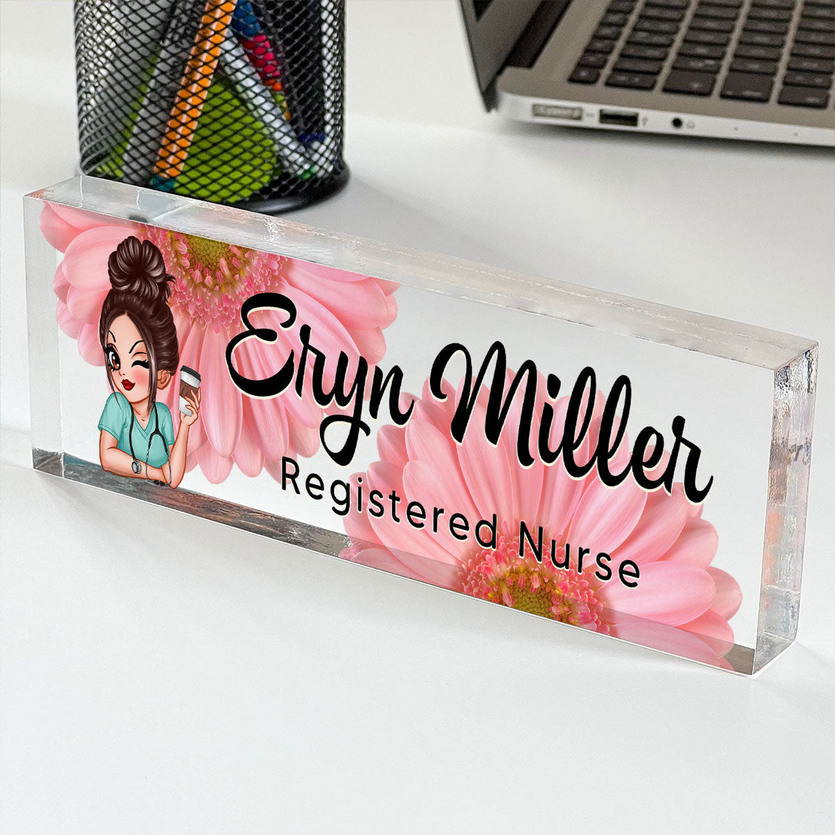 Nurse Doctor Floral Personalized Acrylic Desk Name Plate