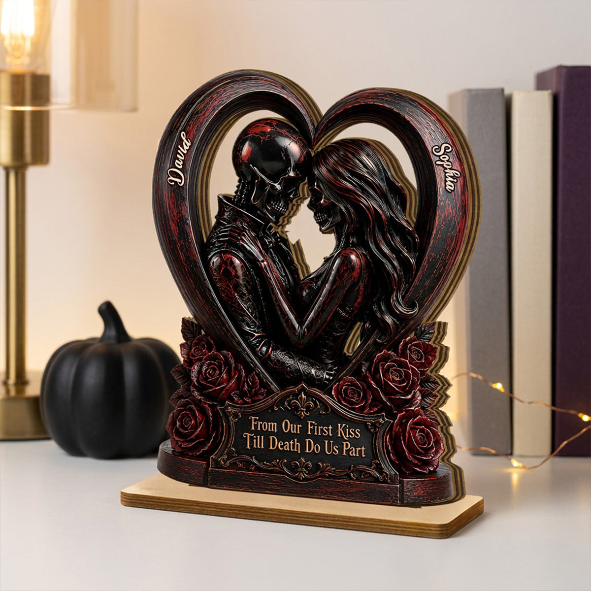 From Our First Kiss Til Our Last Breath Couple - Personalized 2-Layered Wooden Plaque - Halloween Decor Keepsake for Him, for Her