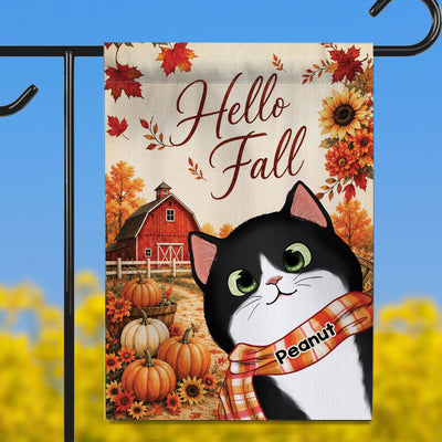 Trending Hello Fall Cute Cat - Personalized Garden Flag - Fall Season Gift For Cat Lovers