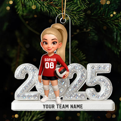 3D Effect Christmas Volleyball Player Keepsake - Personalized Acrylic Ornament - Gift For Volleyball Lovers, School Volleyball Team