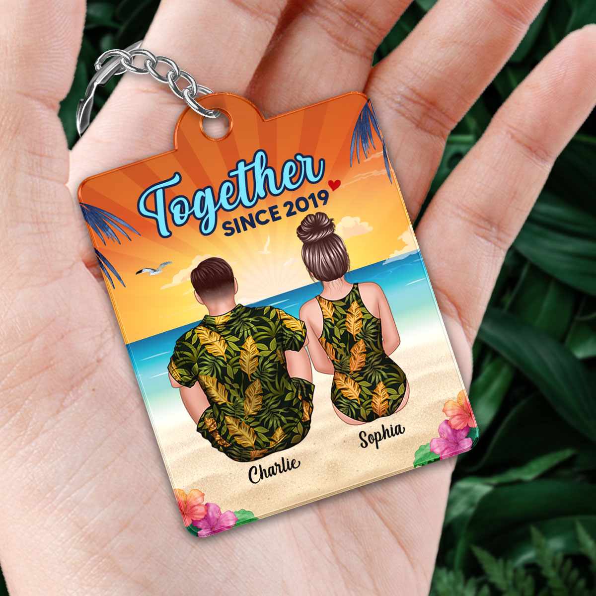 Couple Back View Summer Vibe Favorite Song QR Code Personalized Acrylic Keychain