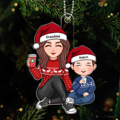 Cute Grandma & Grandkid Sitting Christmas Gift For Granddaughter Grandson Personalized Acrylic Ornament