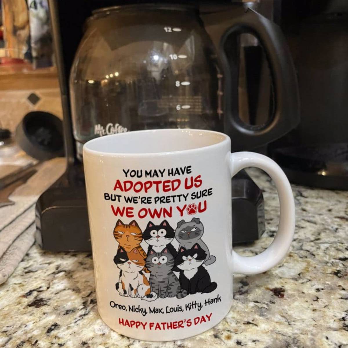 Funny Cute Cats We Own You Personalized Mug, Father’s Day Gift For Cat Dad