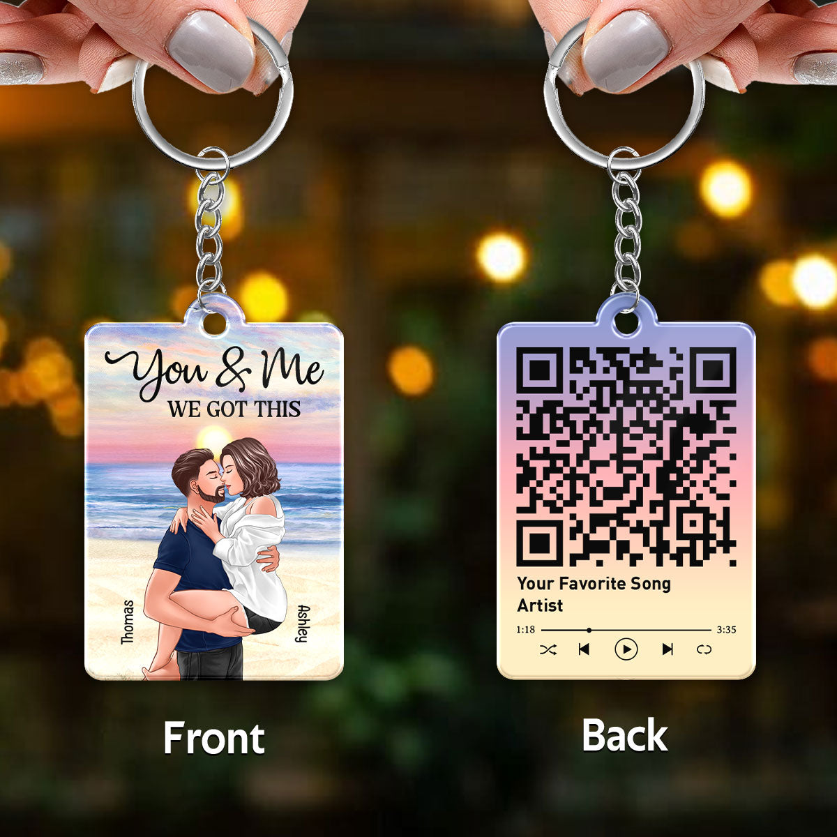 Man Holding Woman Kissing At Beach Favorite Song QR Code Personalized Acrylic Keychain