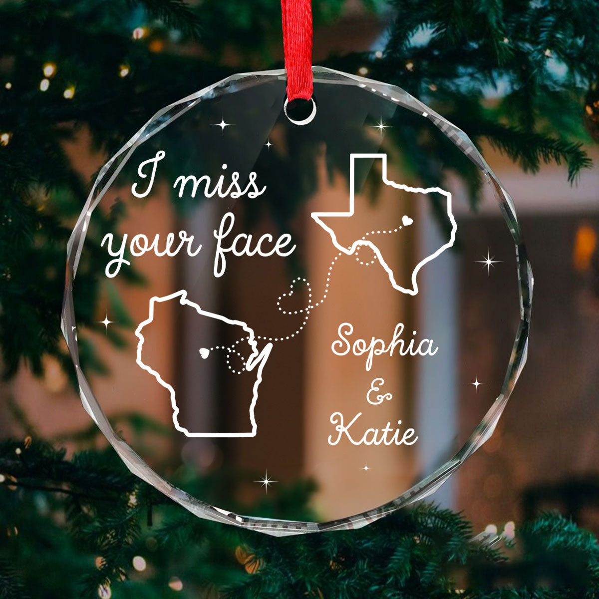 I Miss Your Face Long Distance Besties Personalized Glass Ornament, Christmas Gift For Best Friends