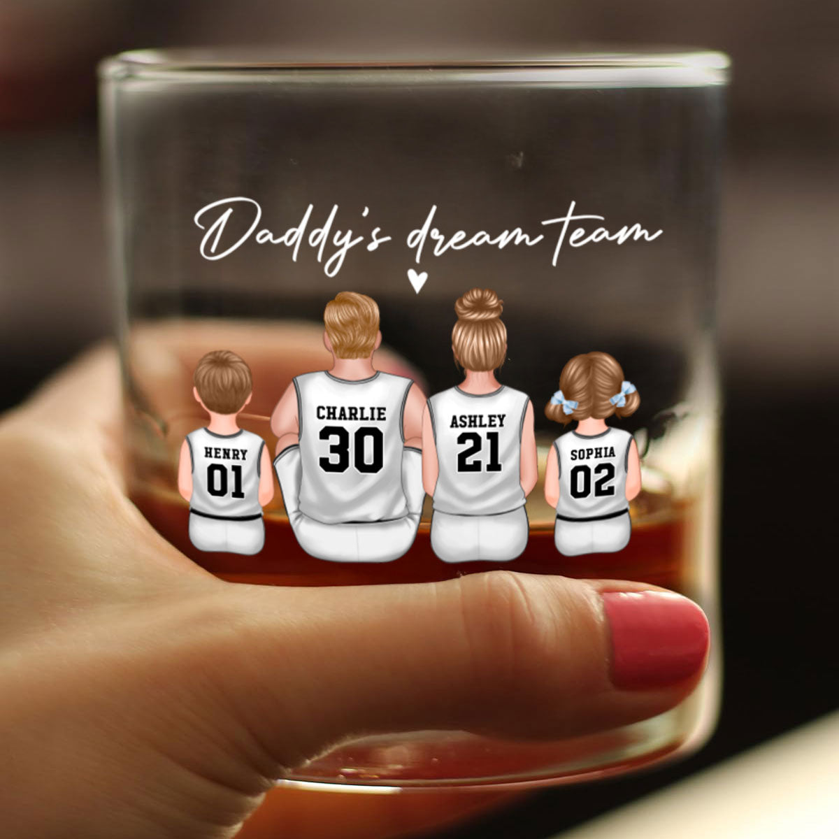 Basketball Daddy's Dream Team - Personalized Whiskey Glass - Gift for Basketball Dads