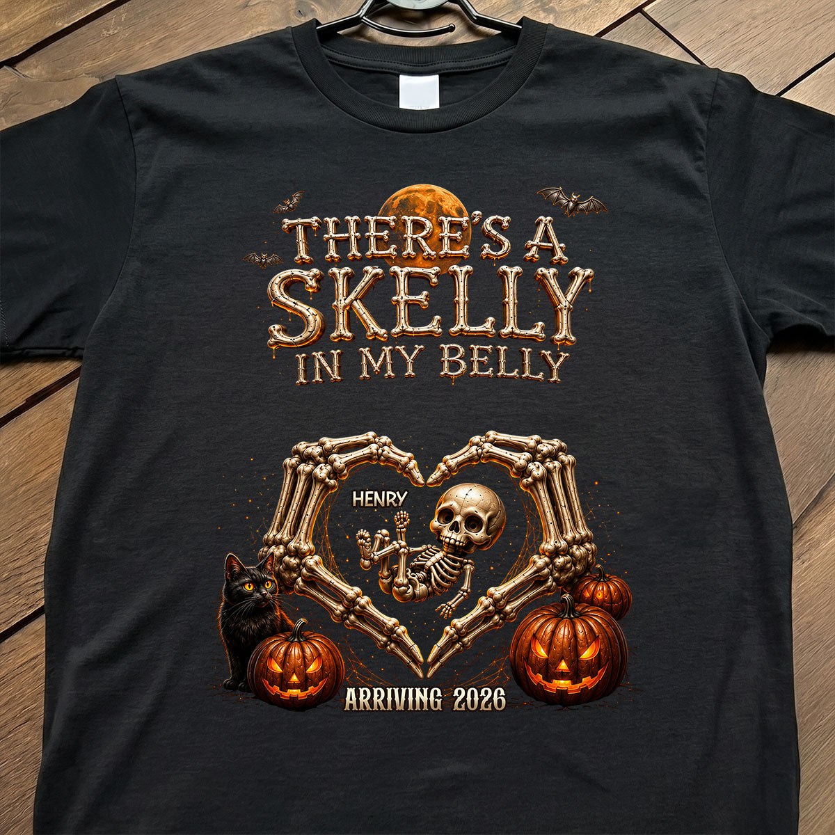 Skeleton Baby Halloween Pregnancy Announcement - Personalized Shirt - Gift For Her