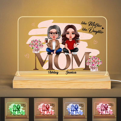 Mother Daughter Pink Flowers Sitting On Words Personalized Acrylic Custom Shape LED Night Light