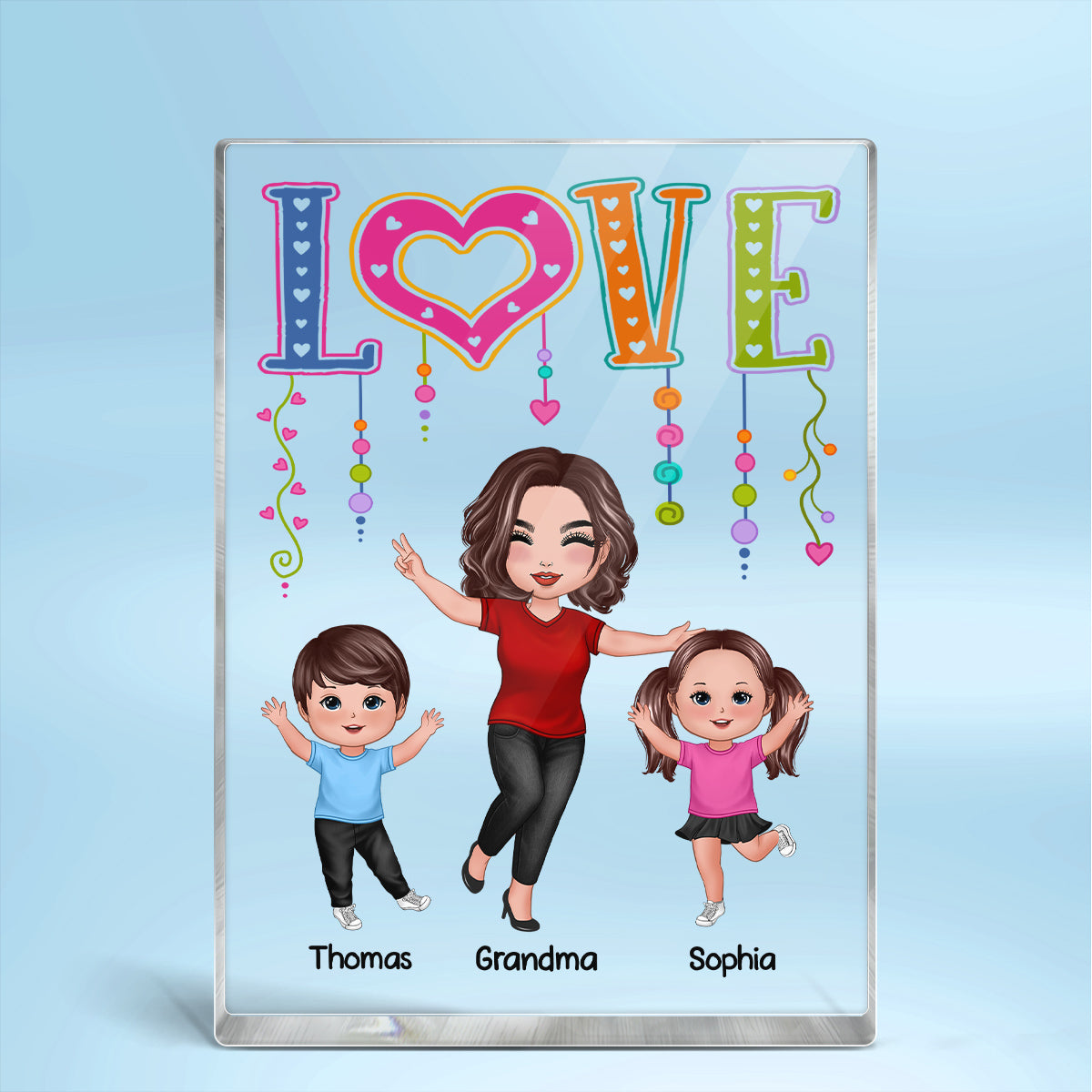 LOVE Happy Doll Grandma Mom With Kids Personalized Vertical Rectangle Acrylic Block Plaque