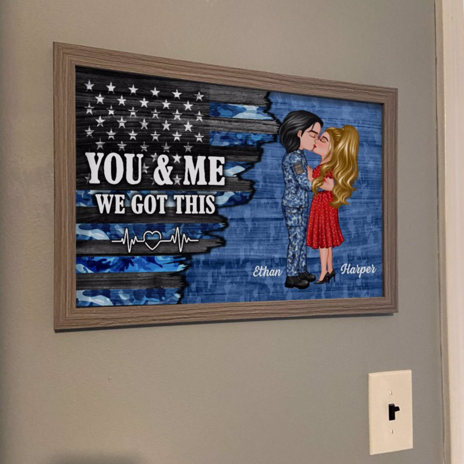 Hero Couple Kissing Half Flag Gifts by Occupation Firefighter, Nurse, Police Officer - Personalized Poster