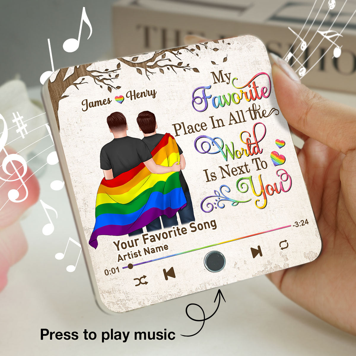 Favorite Place In The World LGBT Couple Standing Back View Personalized Music Fridge Magnet