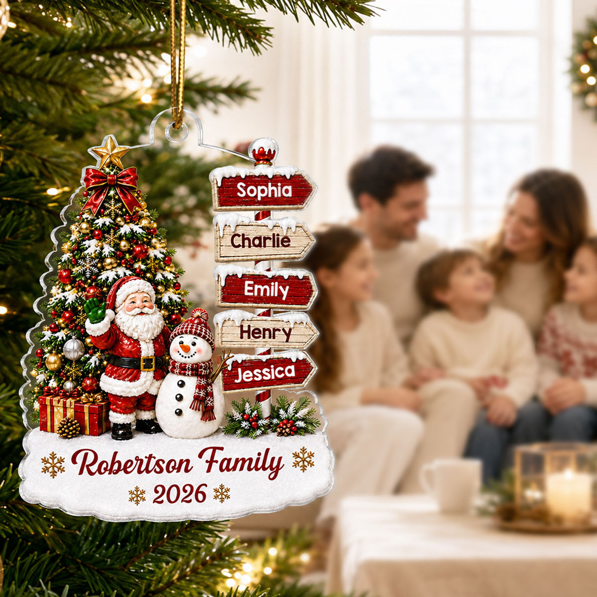 Christmas Festive Santa Snowman Family Sign Posts - Personalized Acrylic Ornament - Christmas Decor For Family