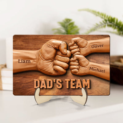 Daddy Team Fist Bump 3D Effect Wooden Sculpture Personalized 2-Layerd Wooden Plaque, Father's Day Gift