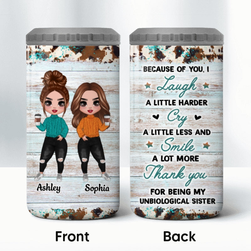 Leopard Watercolor Frame Besties Sisters Personalized 4 In 1 Can Cooler