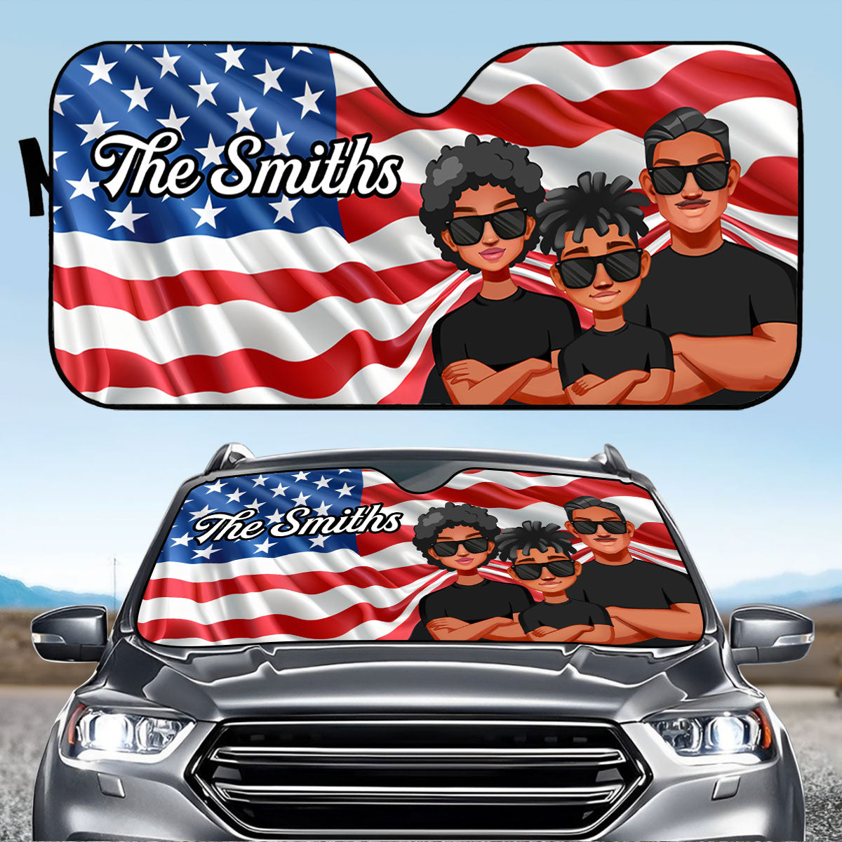 Cool Family 4th Of July Nation Flag Personalized Car Sunshade