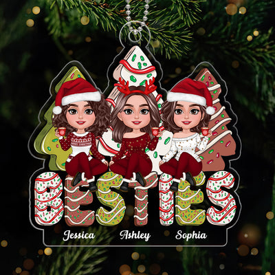 Besties Sitting On Christmas Tree Cake Personalized Acrylic Ornament