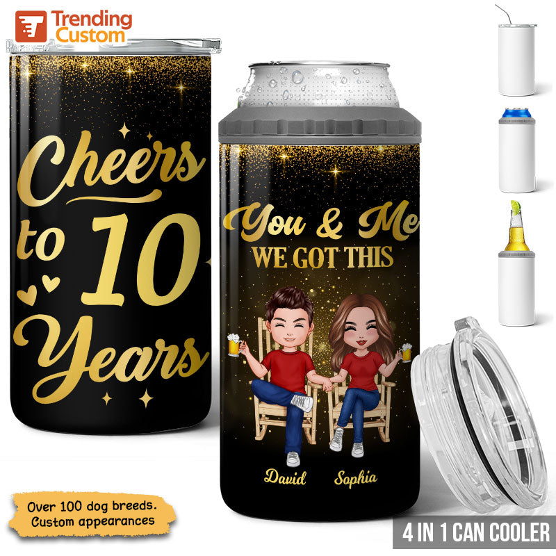 Cheers To Our Anniversary Couple Gift Personalized 4 In 1 Can Cooler